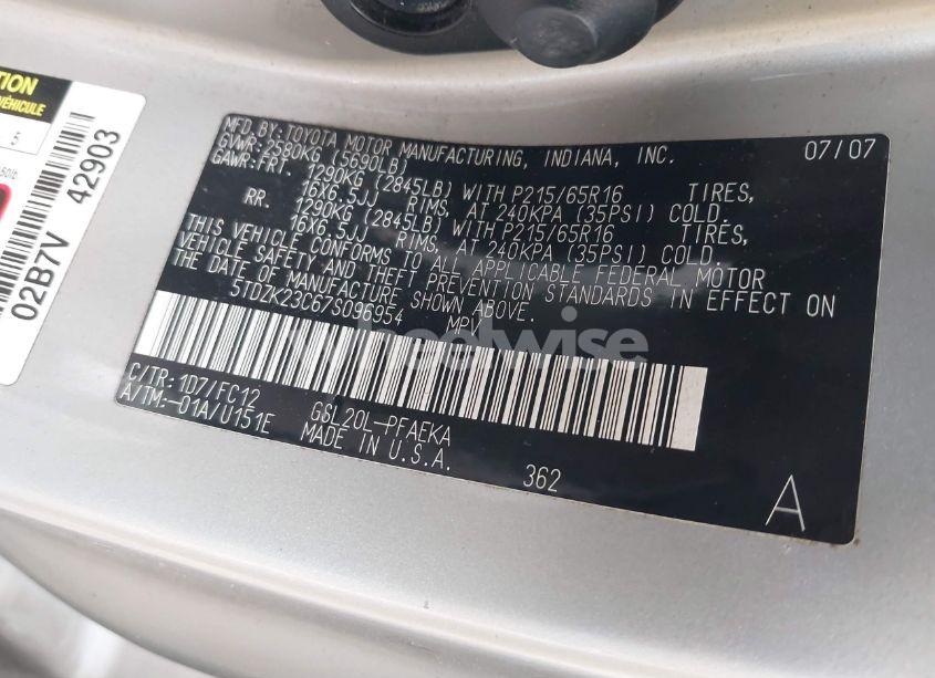 Photo 9 of 2007 Toyota Sienna LE (VIN 5TDZK23C67S096954)
