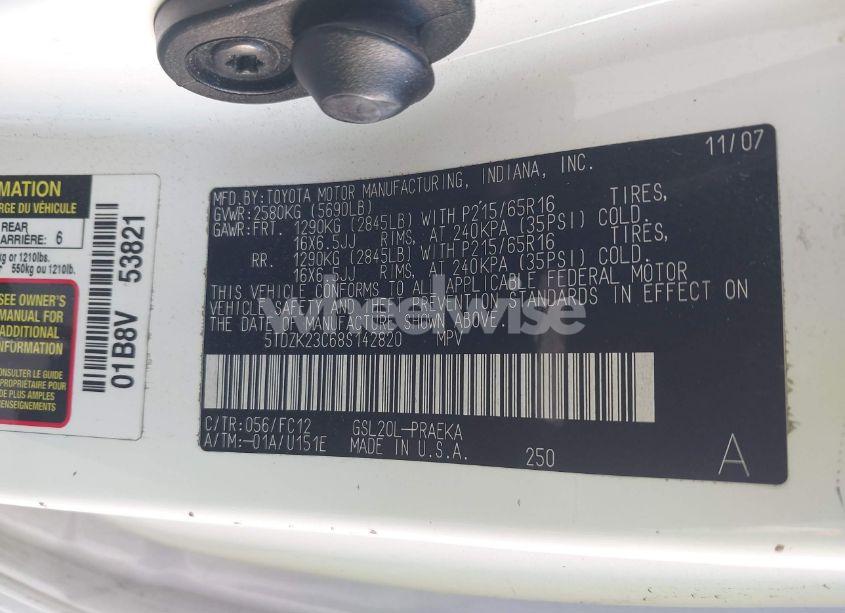 Photo 9 of 2008 Toyota Sienna LE (VIN 5TDZK23C68S142820)