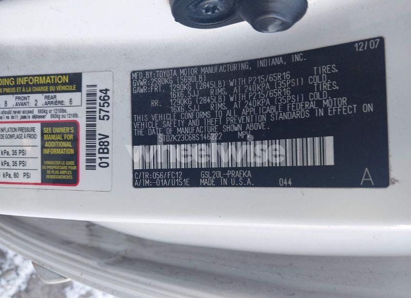 Photo 9 of 2008 Toyota Sienna LE (VIN 5TDZK23C68S146222)