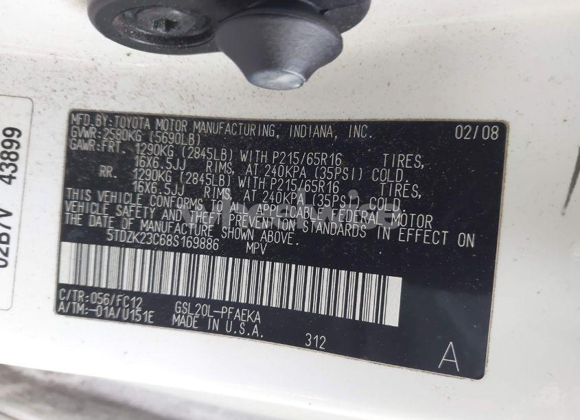 Photo 9 of 2008 Toyota Sienna LE (VIN 5TDZK23C68S169886)