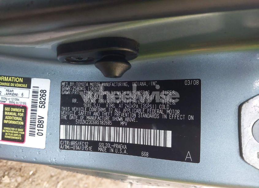 Photo 9 of 2008 Toyota Sienna LE (VIN 5TDZK23C68S182685)