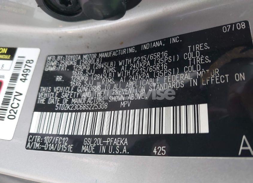 Photo 9 of 2008 Toyota Sienna LE (VIN 5TDZK23C68S225308)