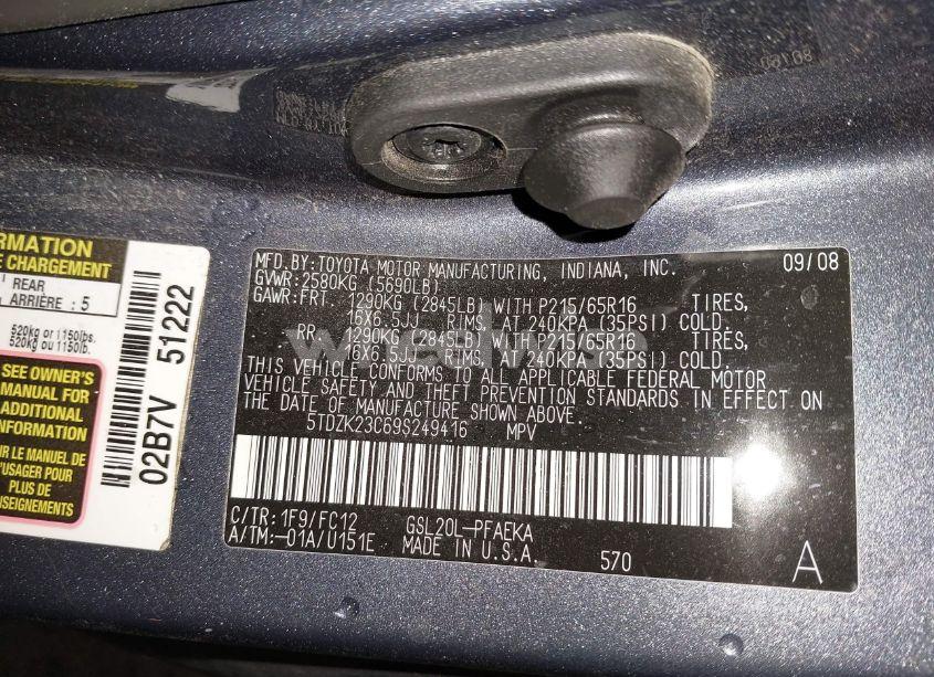 Photo 9 of 2009 Toyota Sienna LE (VIN 5TDZK23C69S249416)