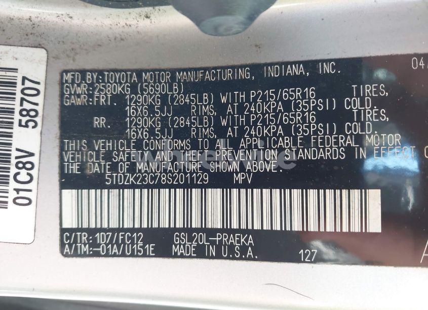 Photo 9 of 2008 Toyota Sienna LE (VIN 5TDZK23C78S201129)