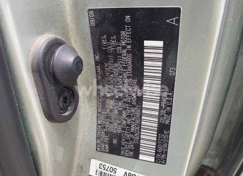 Photo 9 of 2009 Toyota Sienna CE/LE (VIN 5TDZK23C79S248971)