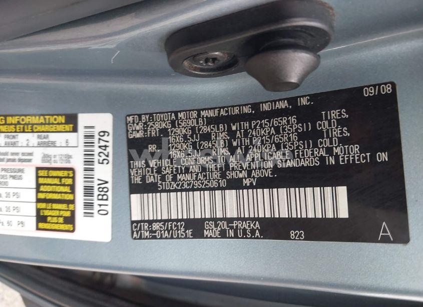 Photo 9 of 2009 Toyota Sienna LE (VIN 5TDZK23C79S250610)