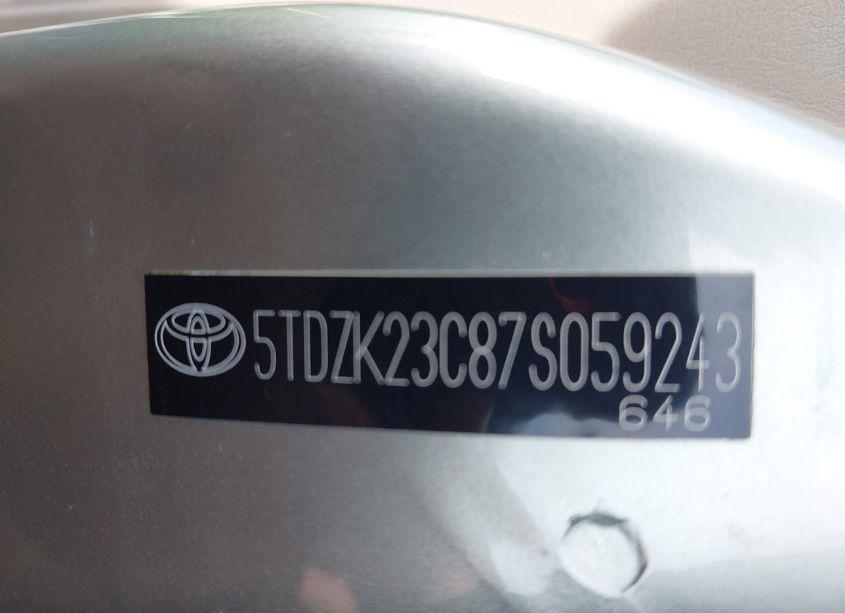 Photo 9 of 2007 Toyota Sienna LE (VIN 5TDZK23C87S059243)