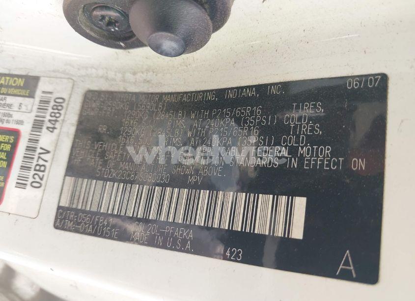 Photo 9 of 2007 Toyota Sienna CE (VIN 5TDZK23C87S080030)