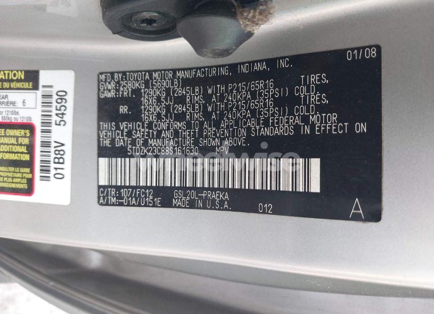 Photo 9 of 2008 Toyota Sienna LE (VIN 5TDZK23C88S161630)