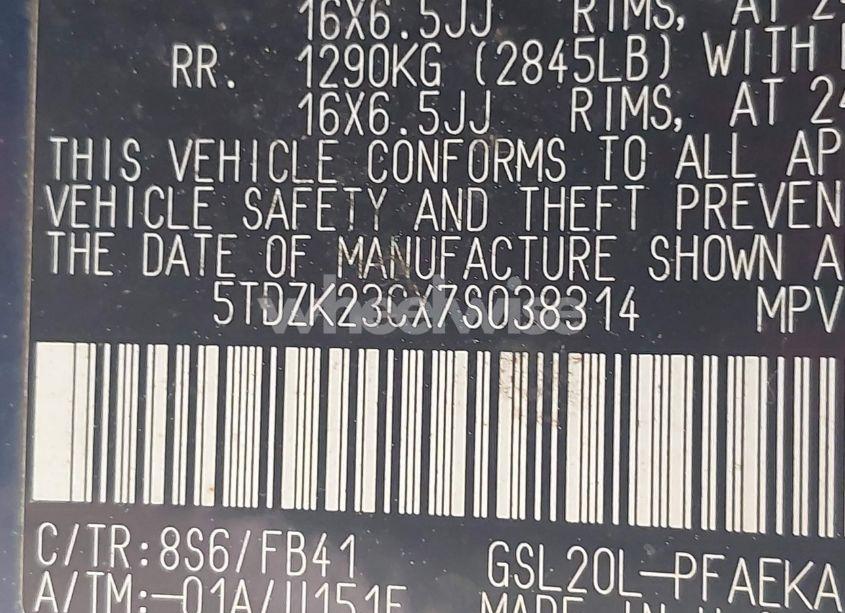 Photo 9 of 2007 Toyota Sienna CE (VIN 5TDZK23CX7S038314)