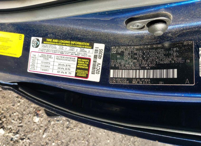 Photo 9 of 2007 Toyota Sienna LE (VIN 5TDZK23CX7S064945)