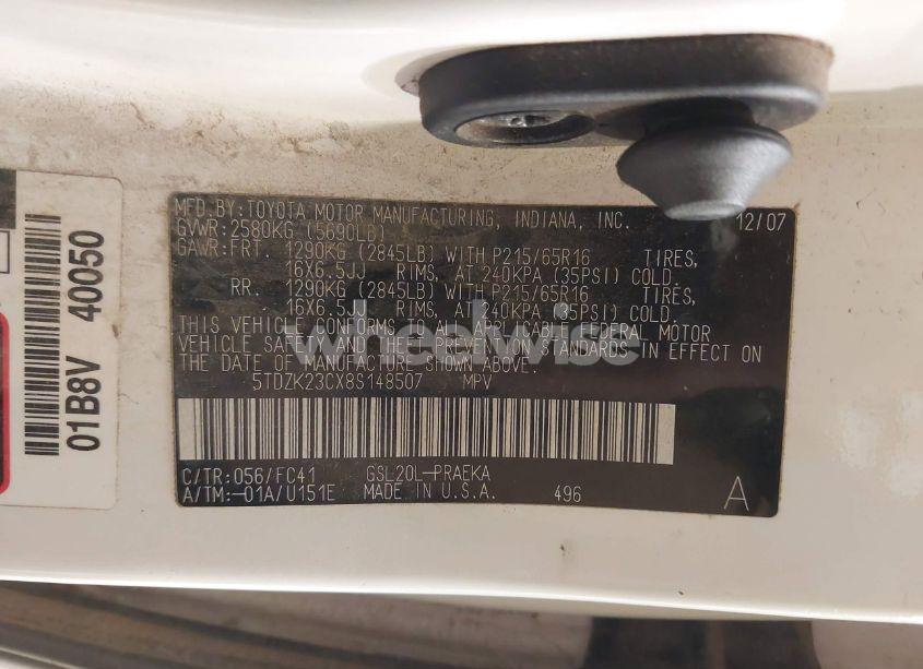 Photo 9 of 2008 Toyota Sienna LE (VIN 5TDZK23CX8S148507)