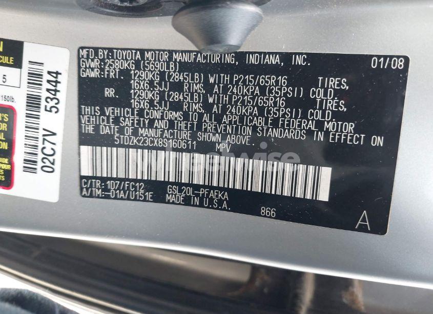 Photo 9 of 2008 Toyota Sienna LE (VIN 5TDZK23CX8S160611)