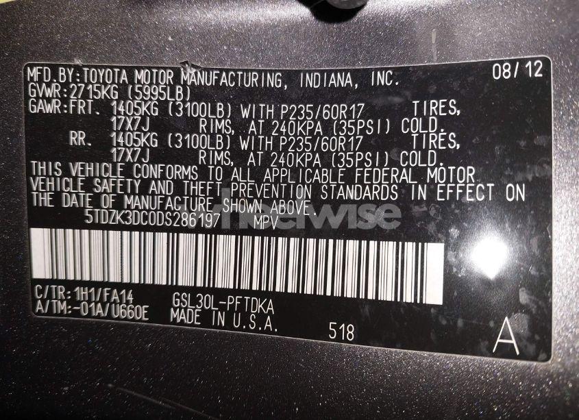 Photo 9 of 2013 Toyota Sienna L V6 7 PASSENGER (VIN 5TDZK3DC0DS286197)