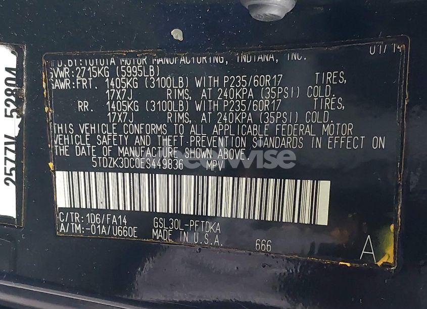 Photo 9 of 2014 Toyota Sienna L V6 7 PASSENGER (VIN 5TDZK3DC0ES449836)