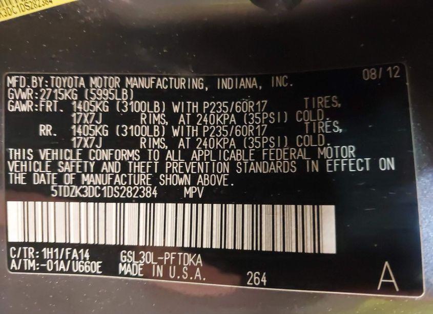 Photo 9 of 2013 Toyota Sienna L V6 7 PASSENGER (VIN 5TDZK3DC1DS282384)