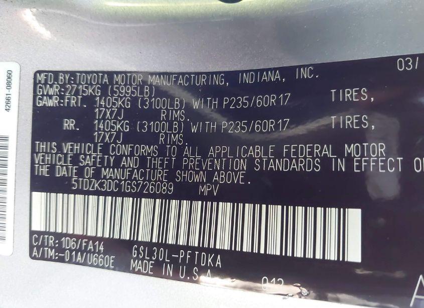 Photo 9 of 2016 Toyota Sienna L 7 PASSENGER (VIN 5TDZK3DC1GS726089)