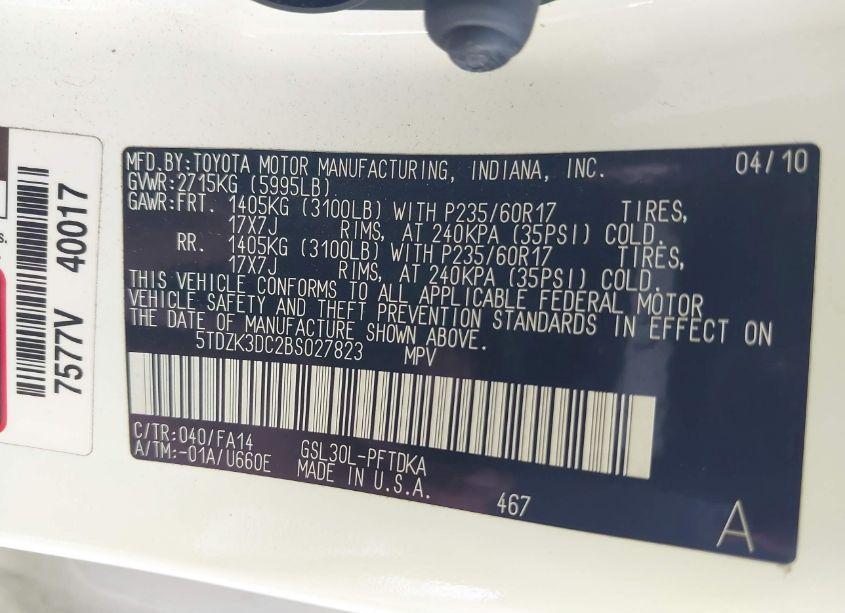 Photo 9 of 2011 Toyota Sienna BASE V6 (VIN 5TDZK3DC2BS027823)