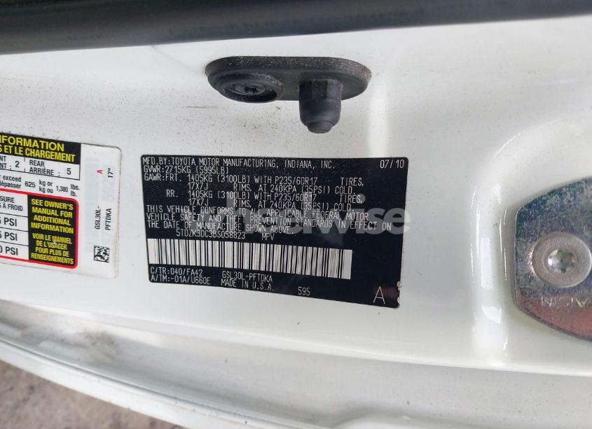 Photo 9 of 2011 Toyota Sienna BASE V6 (VIN 5TDZK3DC3BS058823)