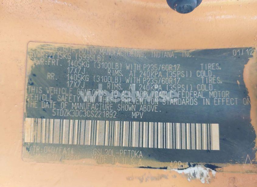 Photo 9 of 2012 Toyota Sienna BASE V6 7 PASSENGER (VIN 5TDZK3DC3CS221892)