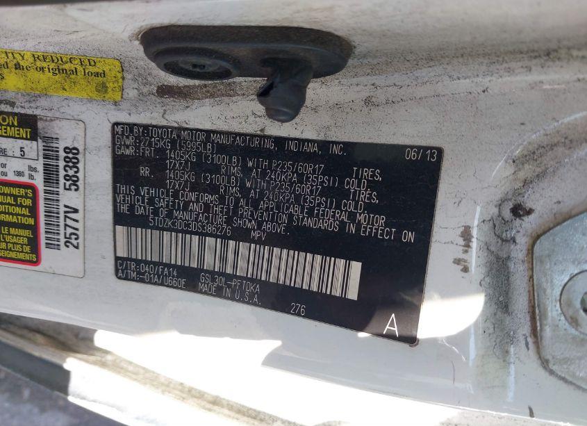 Photo 9 of 2013 Toyota Sienna L V6 7 PASSENGER (VIN 5TDZK3DC3DS386276)