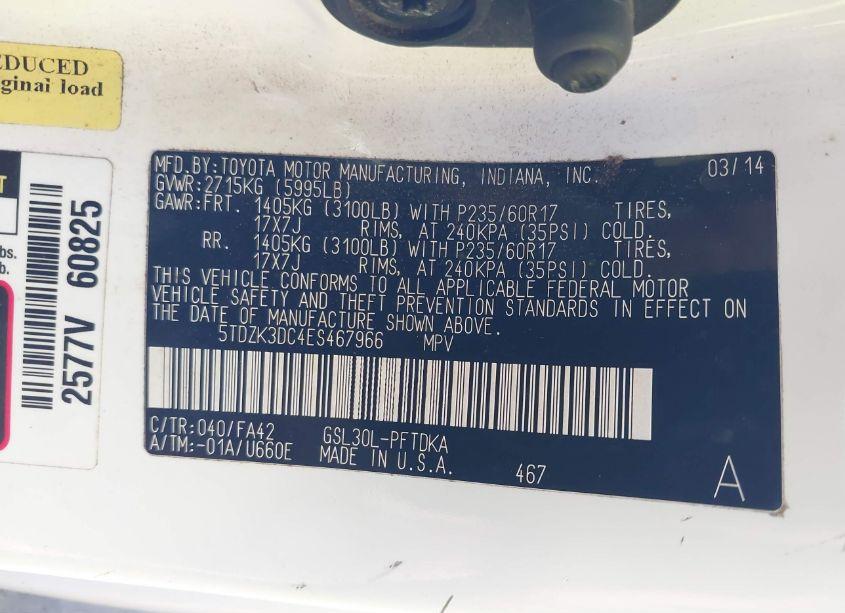 Photo 9 of 2014 Toyota Sienna L V6 7 PASSENGER (VIN 5TDZK3DC4ES467966)