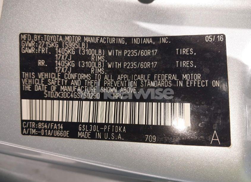 Photo 9 of 2016 Toyota Sienna L 7 PASSENGER (VIN 5TDZK3DC4GS750290)