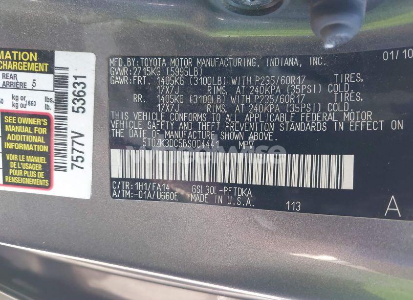 Photo 9 of 2011 Toyota Sienna BASE V6 (VIN 5TDZK3DC5BS004441)