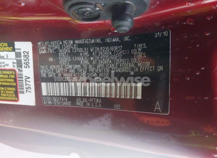 Photo 9 of 2011 Toyota Sienna BASE V6 (VIN 5TDZK3DC5BS007047)