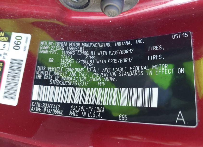 Photo 9 of 2015 Toyota Sienna L 7 PASSENGER (VIN 5TDZK3DC5FS613017)