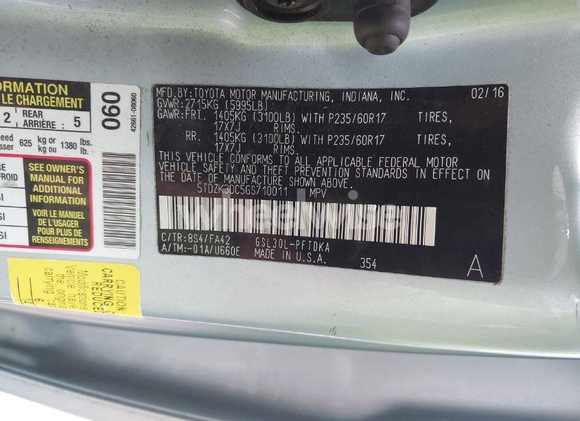 Photo 9 of 2016 Toyota Sienna L 7 PASSENGER (VIN 5TDZK3DC5GS710011)