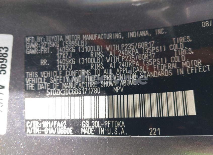 Photo 9 of 2011 Toyota Sienna BASE V6 (VIN 5TDZK3DC6BS171780)