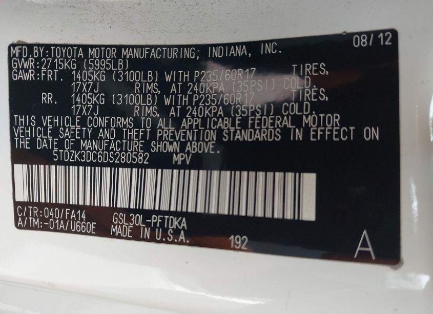 Photo 9 of 2013 Toyota Sienna L V6 7 PASSENGER (VIN 5TDZK3DC6DS280582)