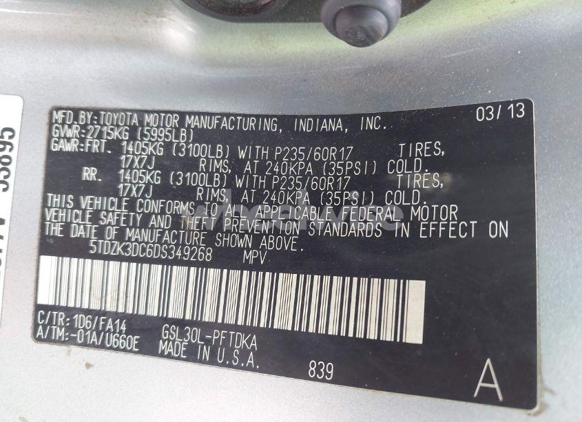 Photo 9 of 2013 Toyota Sienna L V6 7 PASSENGER (VIN 5TDZK3DC6DS349268)