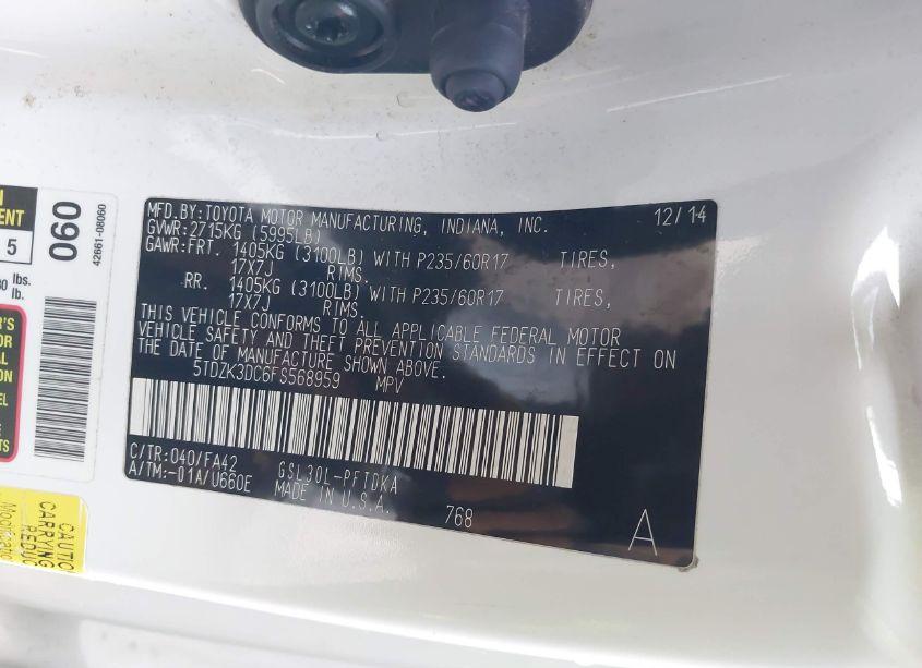 Photo 9 of 2015 Toyota Sienna L 7 PASSENGER (VIN 5TDZK3DC6FS568959)