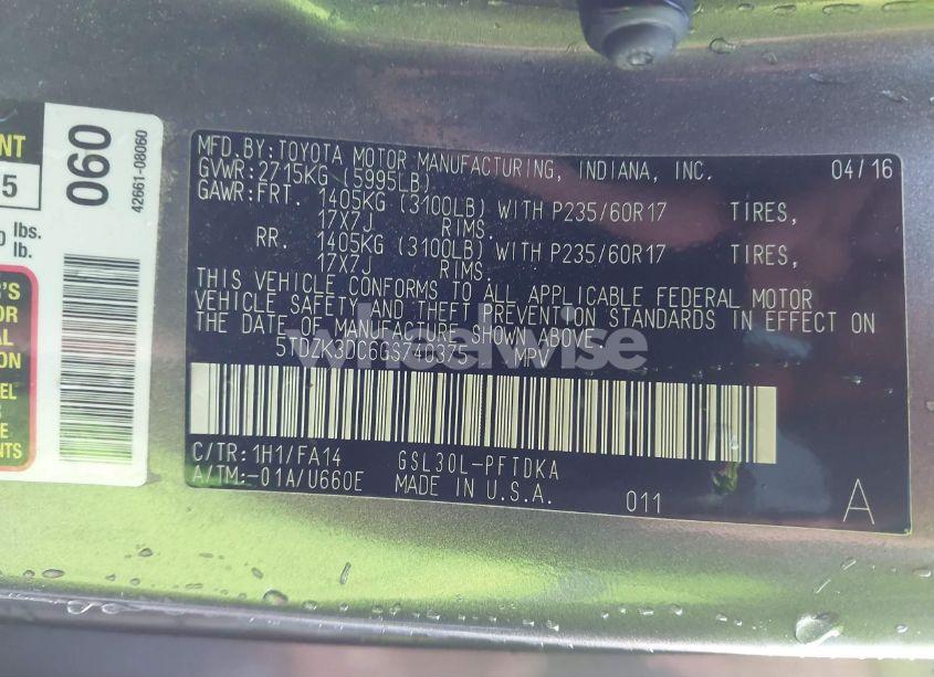 Photo 9 of 2016 Toyota Sienna L 7 PASSENGER (VIN 5TDZK3DC6GS740375)