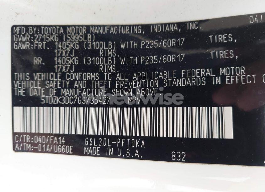 Photo 9 of 2016 Toyota Sienna L 7 PASSENGER (VIN 5TDZK3DC7GS735427)