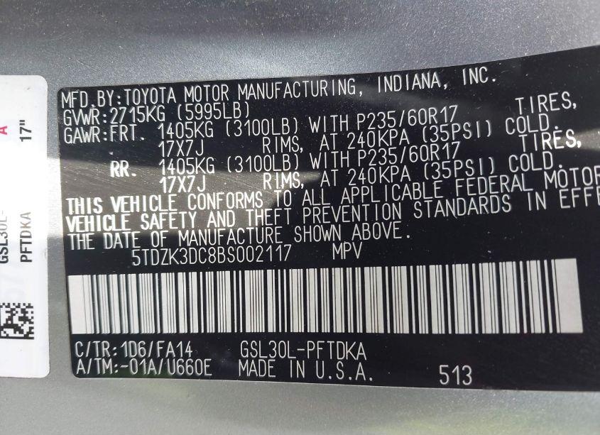 Photo 9 of 2011 Toyota Sienna BASE V6 (VIN 5TDZK3DC8BS002117)