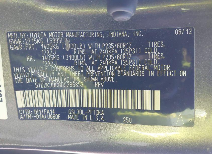 Photo 9 of 2013 Toyota Sienna L V6 7 PASSENGER (VIN 5TDZK3DC8DS286853)