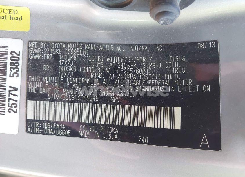 Photo 9 of 2013 Toyota Sienna L V6 7 PASSENGER (VIN 5TDZK3DC8DS399346)