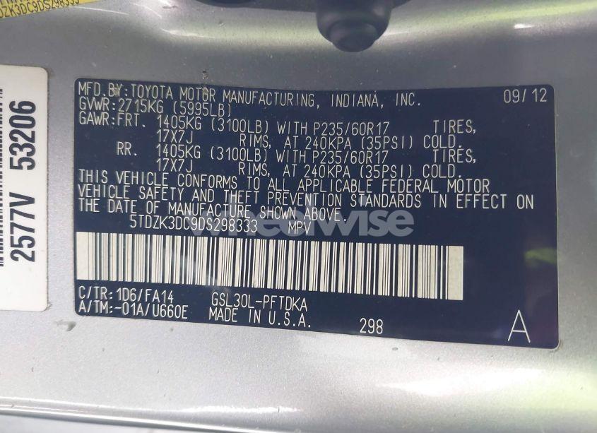 Photo 9 of 2013 Toyota Sienna L V6 7 PASSENGER (VIN 5TDZK3DC9DS298333)