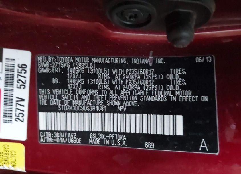 Photo 9 of 2013 Toyota Sienna L V6 7 PASSENGER (VIN 5TDZK3DC9DS381681)