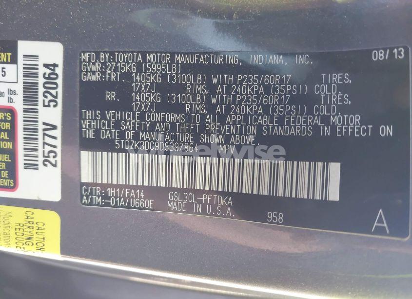 Photo 9 of 2013 Toyota Sienna L V6 7 PASSENGER (VIN 5TDZK3DC9DS397864)