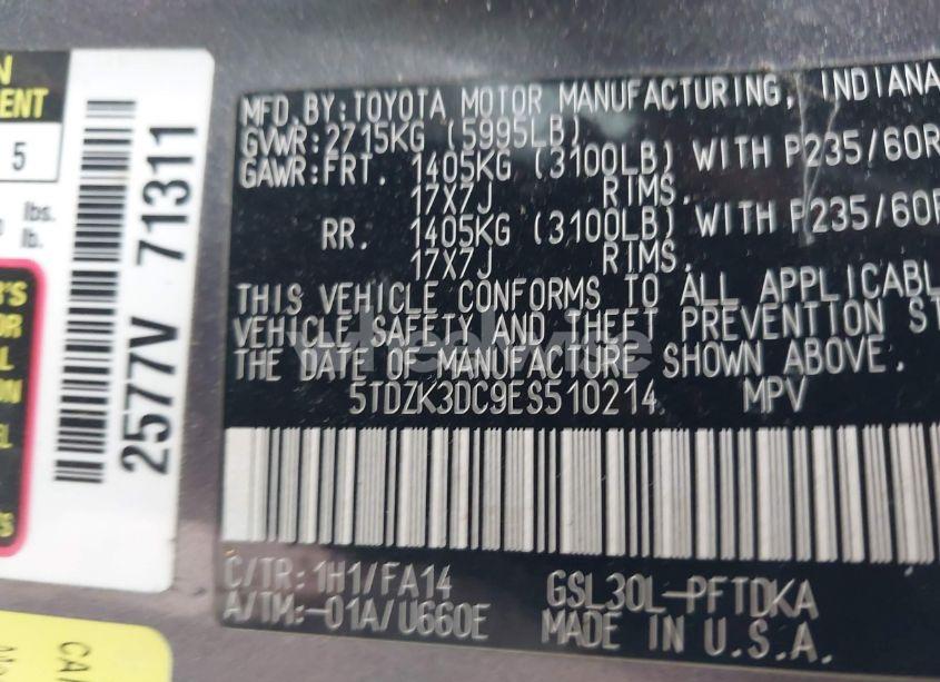 Photo 9 of 2014 Toyota Sienna L V6 7 PASSENGER (VIN 5TDZK3DC9ES510214)