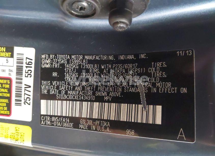 Photo 9 of 2014 Toyota Sienna L V6 7 PASSENGER (VIN 5TDZK3DCXES434910)