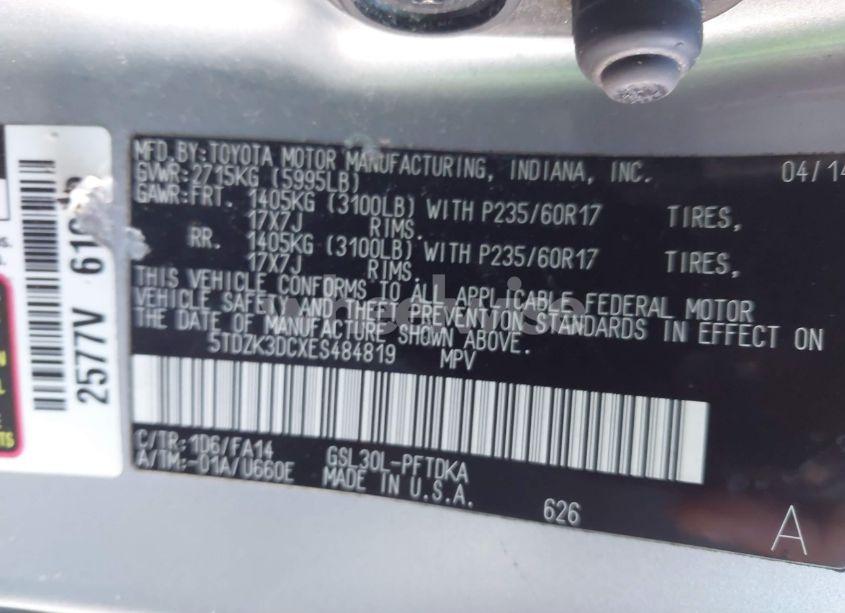 Photo 9 of 2014 Toyota Sienna L V6 7 PASSENGER (VIN 5TDZK3DCXES484819)