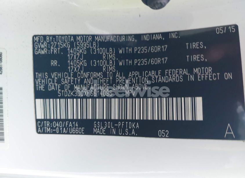 Photo 9 of 2015 Toyota Sienna L 7 PASSENGER (VIN 5TDZK3DCXFS614096)