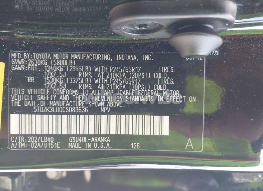 Photo 9 of 2012 Toyota Highlander SE V6 (VIN 5TDZK3EH0CS089636)