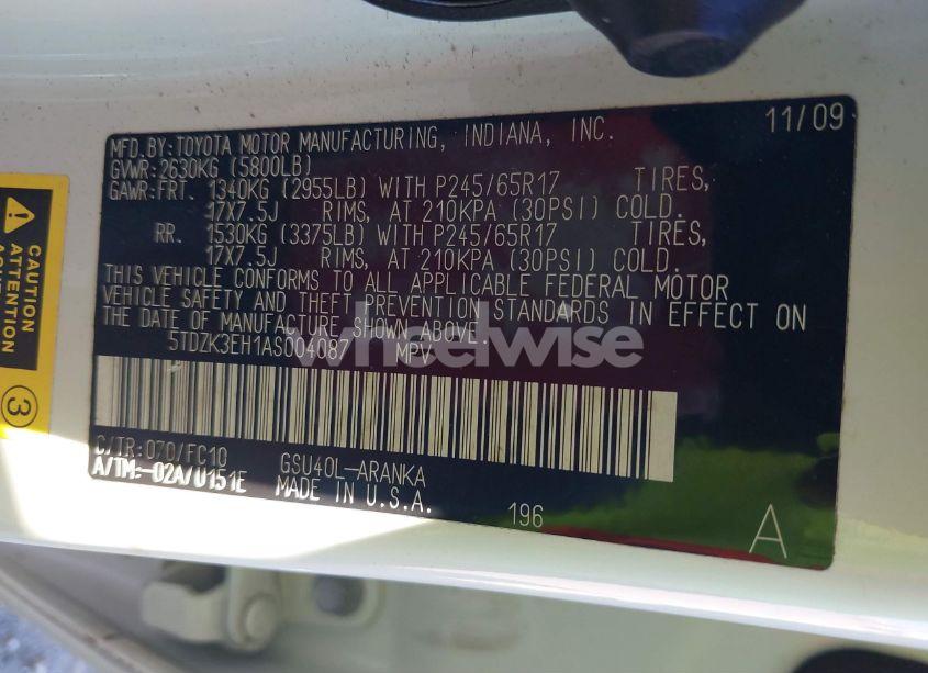 Photo 9 of 2010 Toyota Highlander BASE V6 (VIN 5TDZK3EH1AS004087)