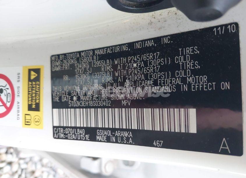 Photo 9 of 2011 Toyota Highlander SE V6 (VIN 5TDZK3EH1BS030402)